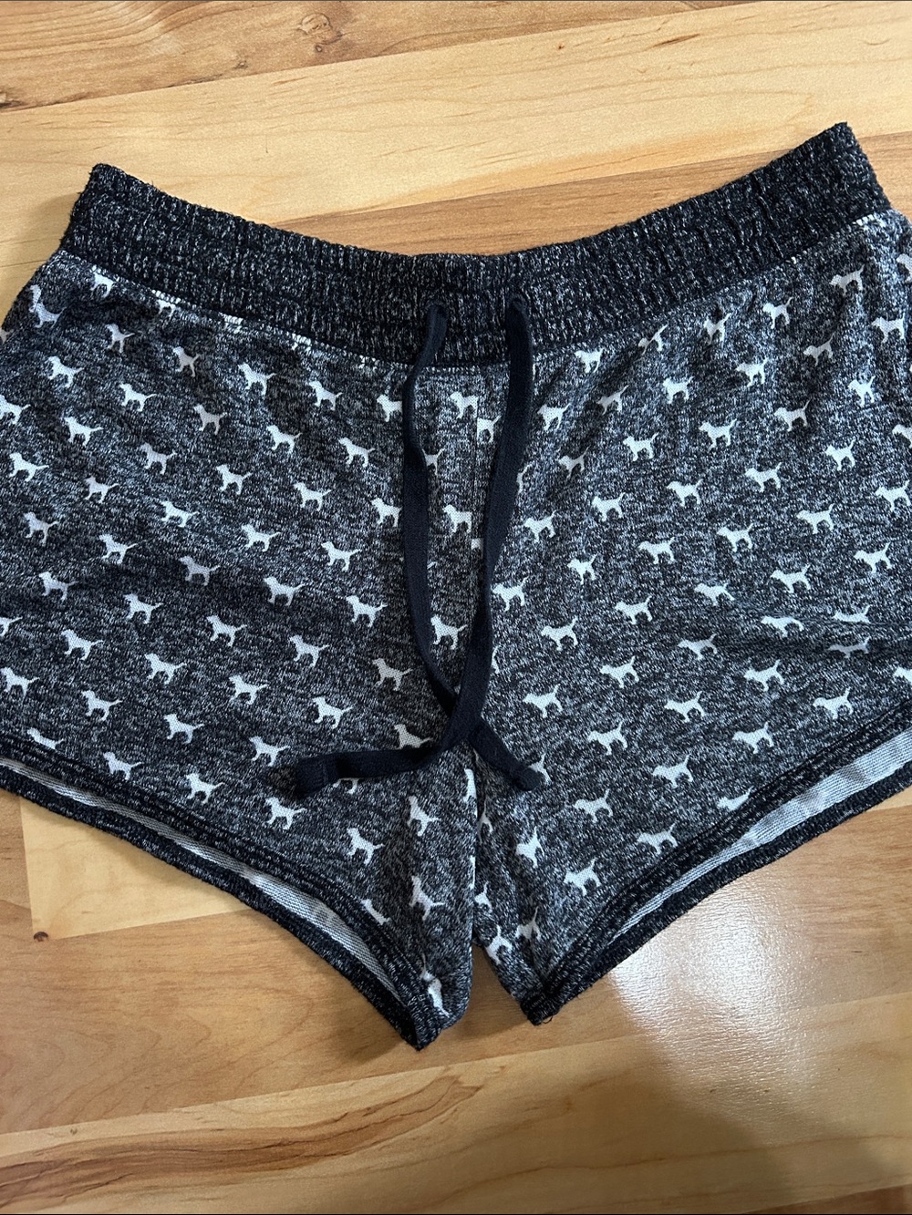 PINK XS Heather Black Lounge Shorts with White Dog Motif